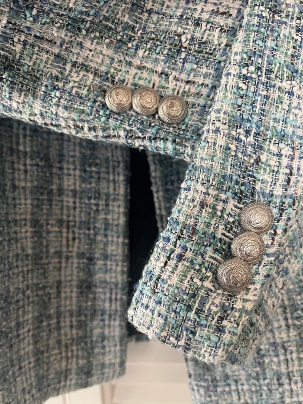 Zara Teal & White Tweed Double-Breasted Blazer - Picture 10 of 15